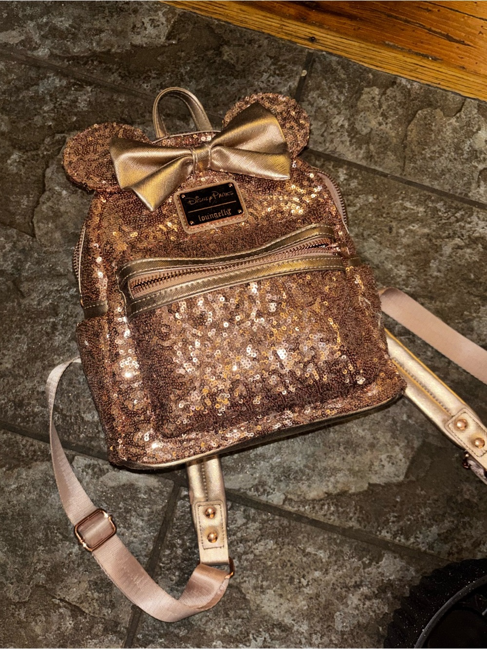 Disney loungefly mini sequined rose gold backpack